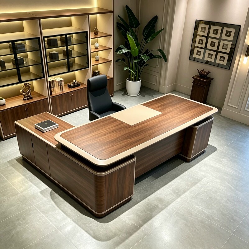 New Chinese-Style Solid Wood 2026 New Model Office Desk, Executive Desk, North American Walnut Side Table, High-End Luxury Feel Ceo Desk