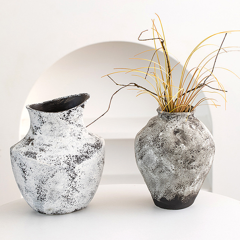 Modern Retro Wabi-Sabi Style Zen Artistic Coarse Pottery Pots Ceramic Flower Vessels B&B Hotel Tabletop Decorations Ornaments