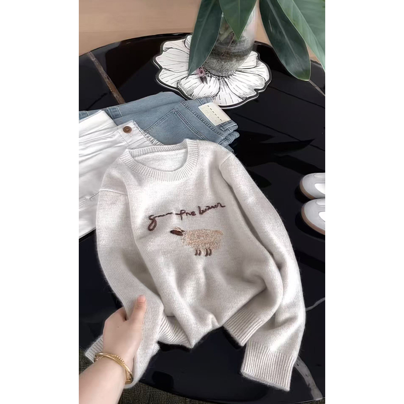Z3095 [Exquisite Little Lamb] High-Quality Wool/Rabbit Fur/Alpaca Wool! Round-Neck Pullover Sweater