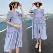 Pregnant Women summer dress 2021 New Korean version of long foreign style late pregnancy nursing dual-use chiffon skirt tide mother