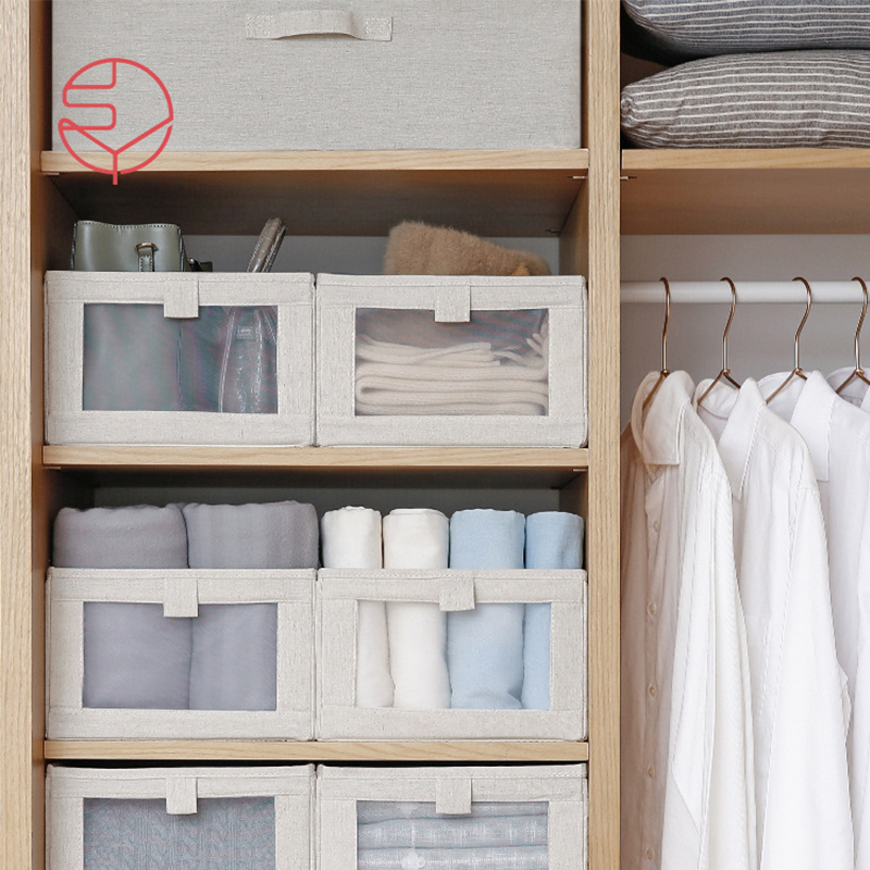 Japan frost mountain wardrobe cotton linen fabric storage box Clothing finishing storage box Foldable clothes storage box