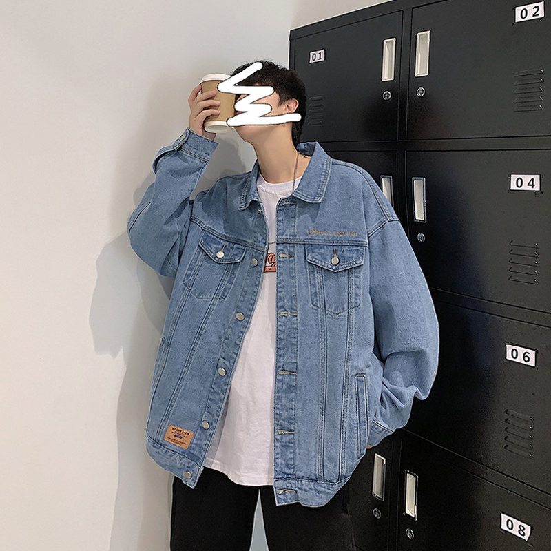 Ins tide brand overalls denim jacket men spring and autumn loose autumn trend thick winter couple versatile coat