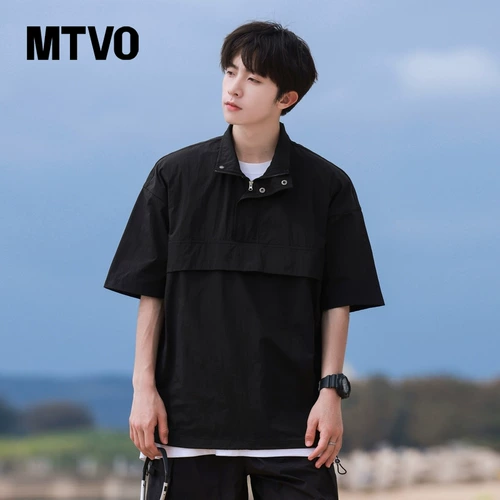 Шелковая быстросохнущая летняя тонкая футболка polo с молнией, на молнии, короткий рукав, оверсайз