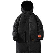 Mid-length style down jacket for mens autumn and winter 2023 new thickened thermal tide cards with cap tooling submachine clothes jacket