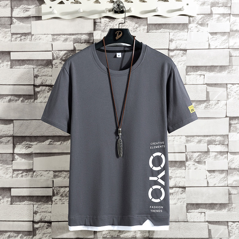 Short-sleeved men's t-shirt summer thin section loose cotton round neck top clothes loose trend ins tide brand half-sleeved T-shirt