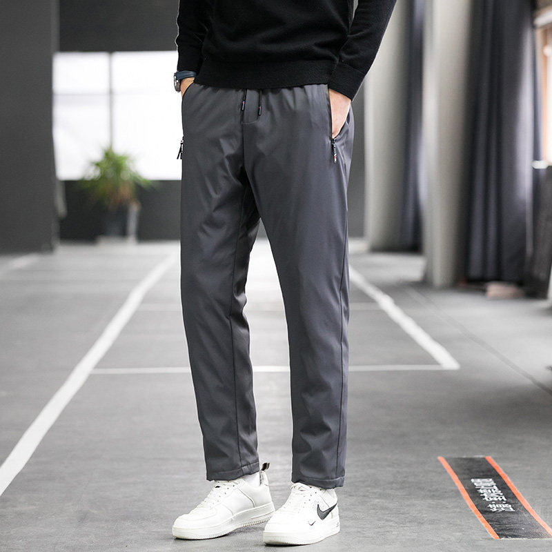 Down Pants Men's Autumn Winter 2023 New Tide Signs Thickened Warm Duck Suede Sports Pants Loose bunches Casual Long Pants-Taobao
