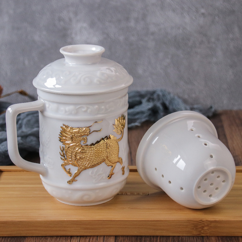 Dry Tang Xuan live China cups and gold kirin in delight the three cups) creative ceramic office tea cups water