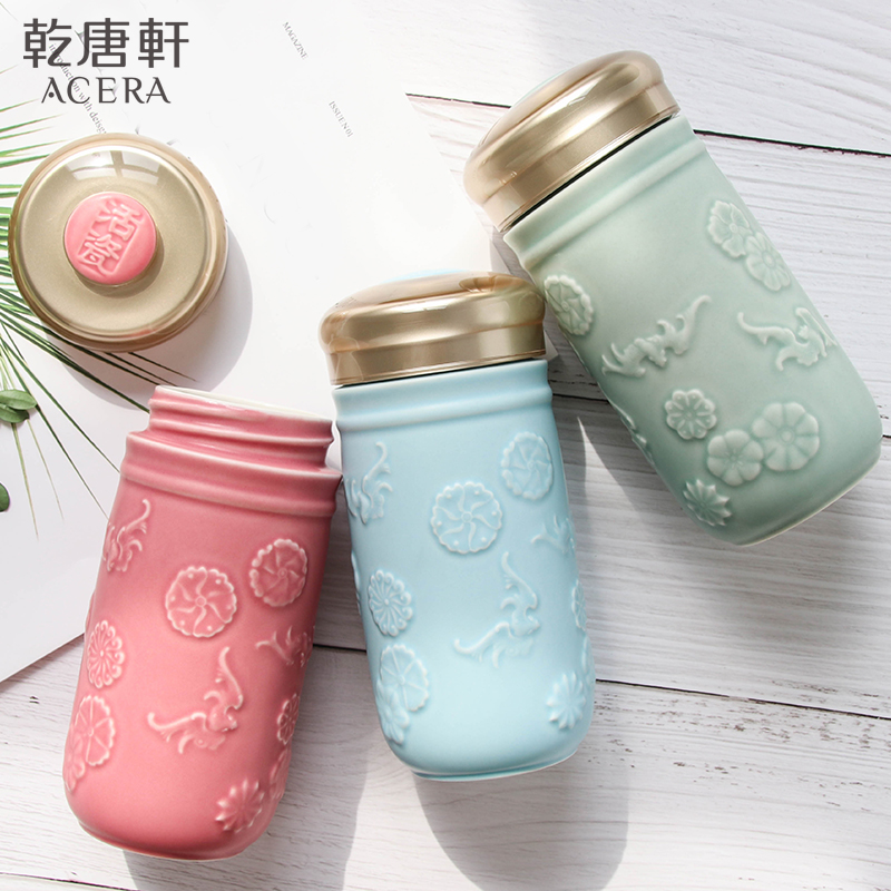 Do Tang Xuan porcelain cup, small five blessings with glass cup with single 350 ml portable leak proof quality goods