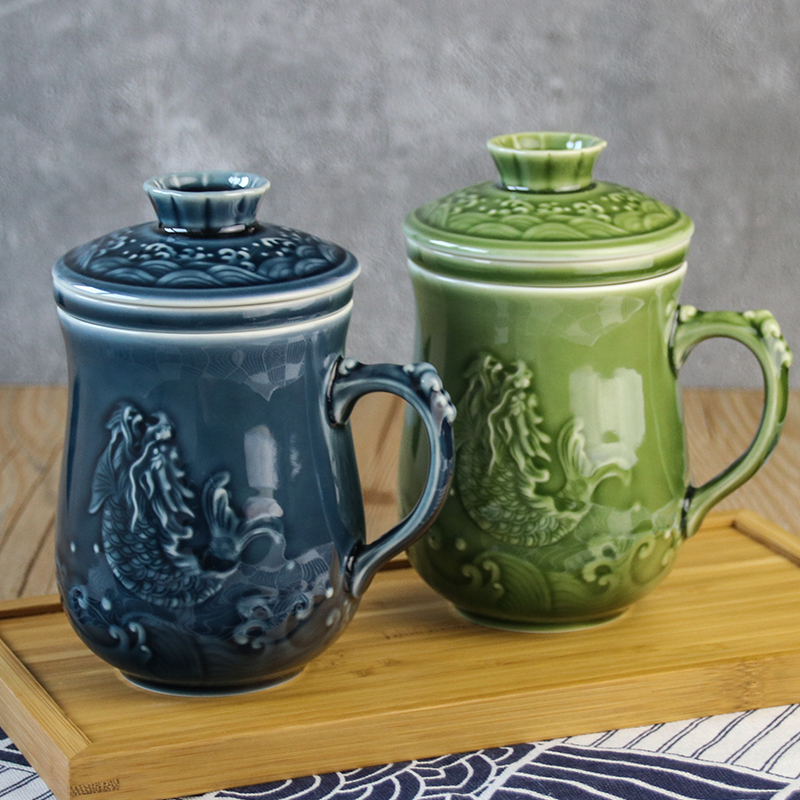 Do Tang Xuan porcelain leap three pieces of glass ceramic cover business office tea water in a glass with the handle)