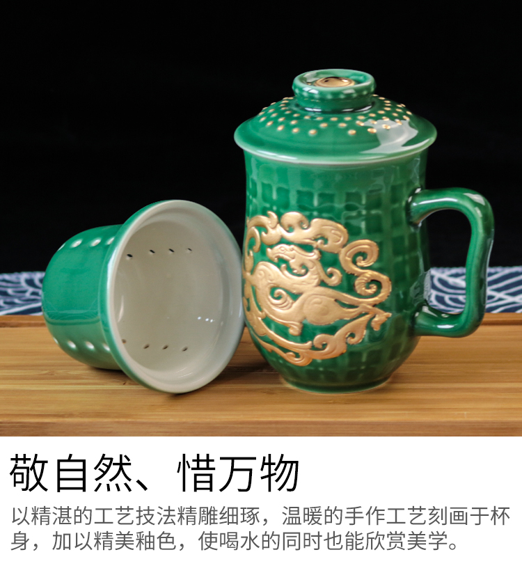 All done Tang Xuan porcelain cup gold three tall glass tea cup cover cup commerce and office leadership