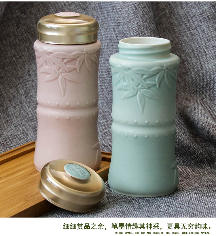 Do Tang Xuan porcelain cup the greater the peace cup with double 350 ml creative ceramics with cover bamboo tea cup