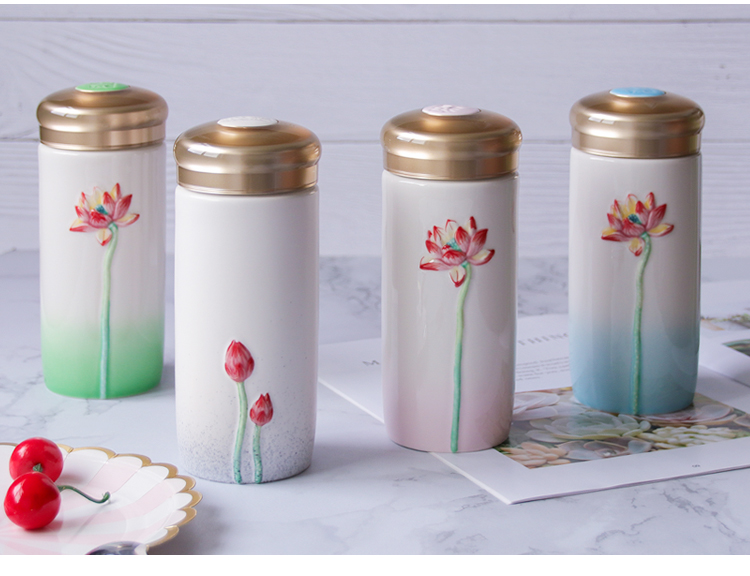 Dry Tang Xuan porcelain live call f lotus ceramic water in a cup then carried cover ideas with customized gifts