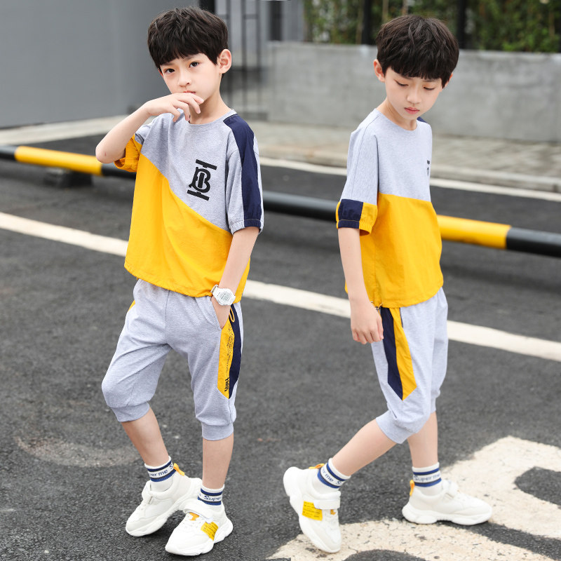Boys summer suit 2020 children's short sleeve sportswear two-piece cotton boy handsome tide casual children's clothing