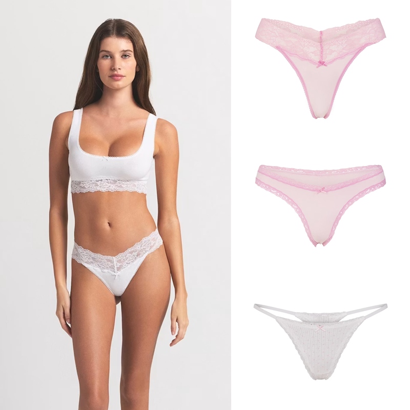 Skims Lightweight Cotton Lace Cotton Single Thong Panties Comfortable for Women Skims Lightweight Cotton Lace Cotton Single Thong Panties Comfortable for Women