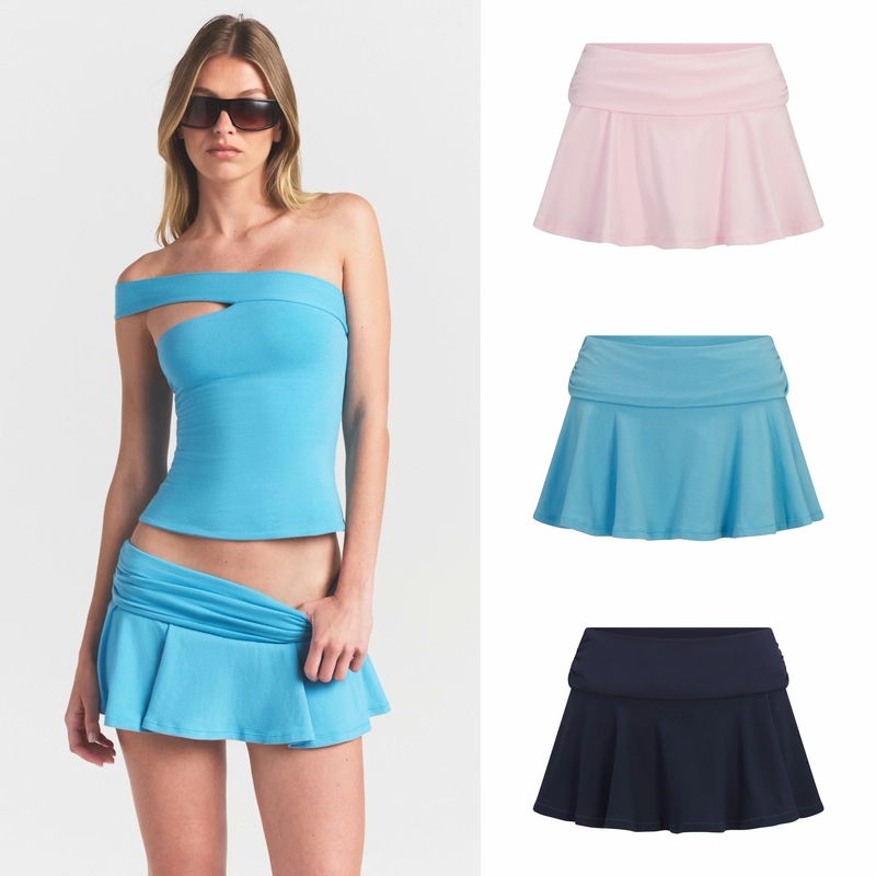 In Transit Skims Cotton Jersey Foldover Mini Skort Foldable Waist Lined Short Skirt Pants