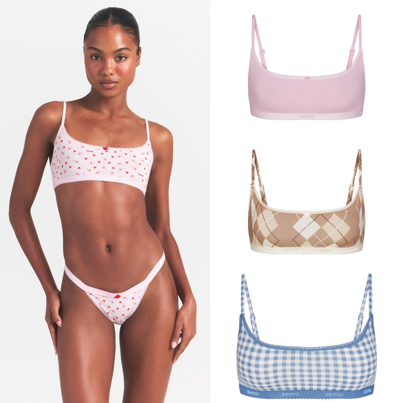Skims Valentine's Day Lightweight Cotton Logo Picot Bralette Cotton Lace Underwear