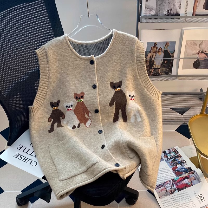 Plus Size 150kg Korean Style Loose Slimming Look Knitted Vest Cardigan for Men and Women Early Autum New Style Outer Sweater Vest