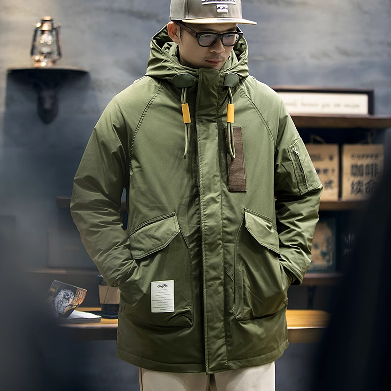 Large Size Parka down Jacket for Men, Mid-Length Winter American Workwear Jacket, Men's Hooded Warm Thick Coat