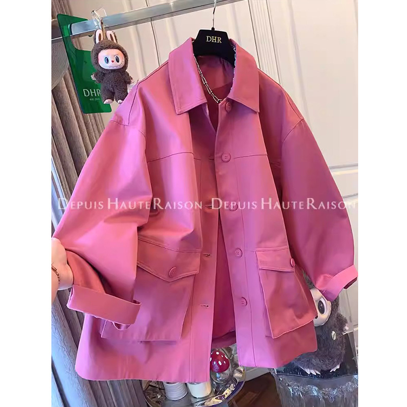 Plus Size 150kg Old Money Style Pink Trench Coat for Men and Women, New Spring and Autumn Loose Mid-Length Jacket Trendy