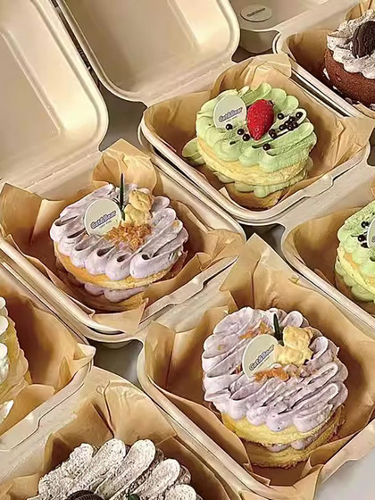 网红便当盒舒芙蕾蛋糕纸浆一次性打包盒春游野餐甜品点心包装盒