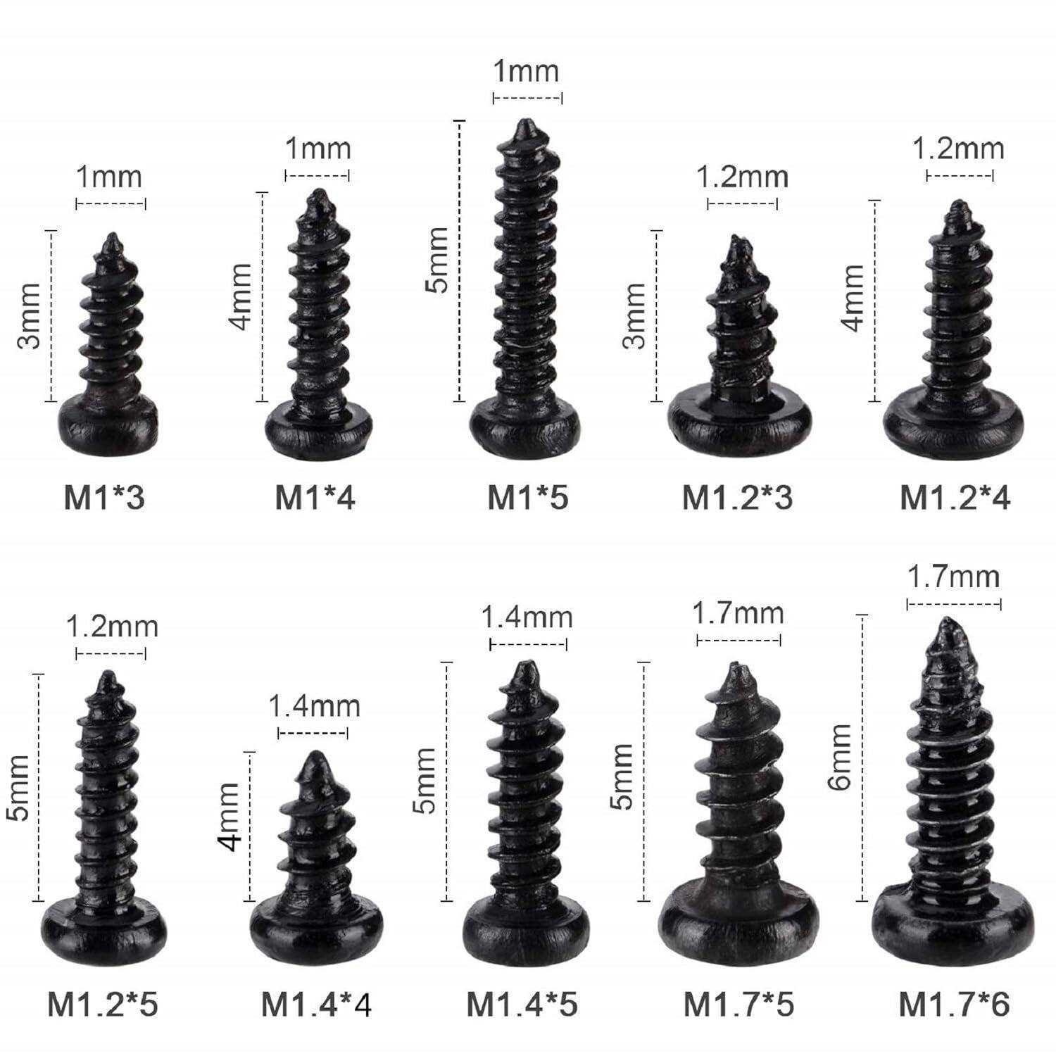 1000pcs boxed PA round head cross self-tapping screws glasses watch repair micro electronic small screw kit
