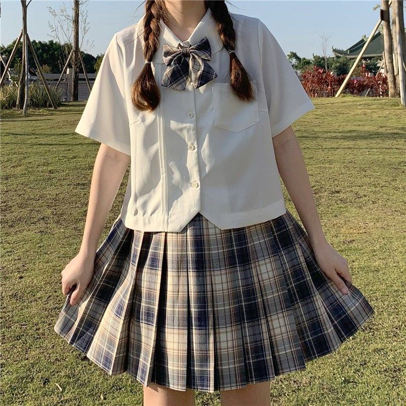 Early autumn basic short jk uniform doll collar white shirt short-sleeved white shirt women's long-sleeved white top summer