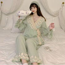 Pajamas Womens Spring Autumn Day Ensemble Sweet Princess Wind 2022 New Lace Lace Home Clothing Two Suits Summer Season