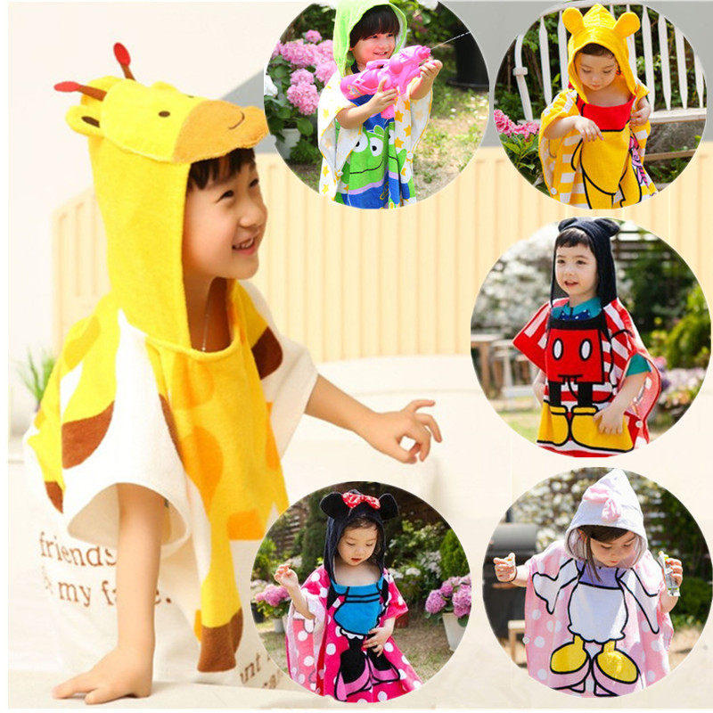 Cartoon Children Bath Towels Beach Towels Pure Cotton Bathrobe With Cap Baby Sunbathing Suit Swimming and Anti-cool