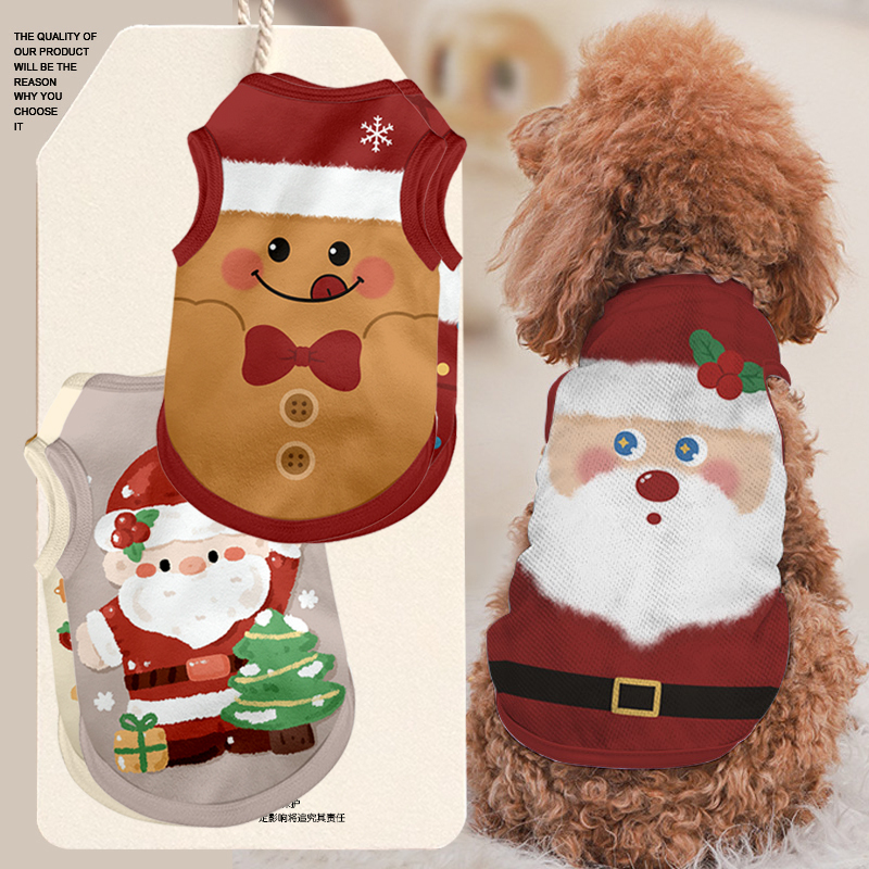 Christmas Cartoon Big-Faced Santa Claus Gingerbread Man Snowman Pet Vest Dog and Cat Clothes Anti-Shedding