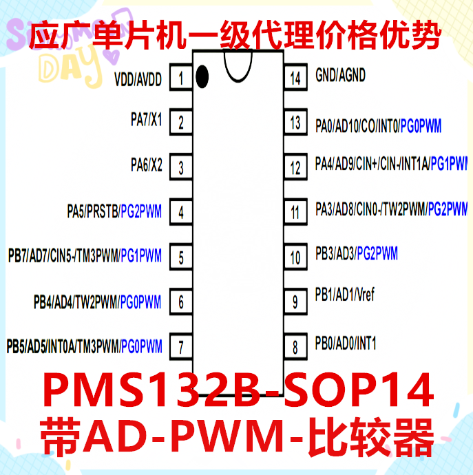 Padauk should be wide single chip microcomputer PMS132B-SOP14 MCU can be used to replace the price advantage of the single chip microcomputer MCU