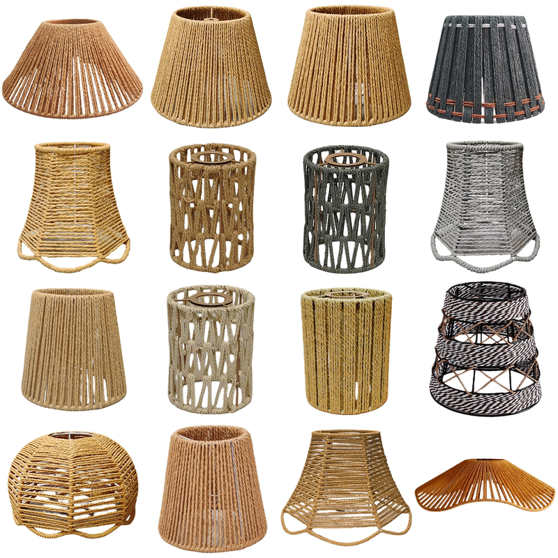 Branch Lampshade Handmade DIY Woven Lampshade Paper Rope Retro Japanese Lampshade Shell Table Lamp E27 Lamp Holder Accessories