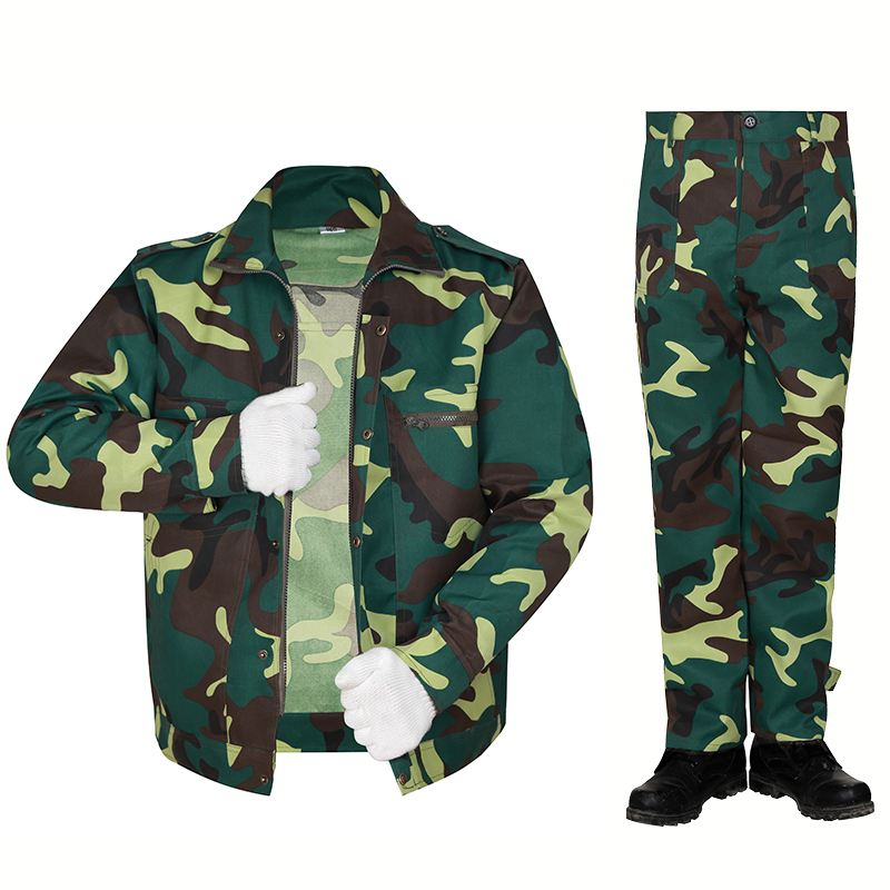 Spring and autumn men's and women's long-sleeved camouflage uniform suit single top single pants student military training labor insurance overalls construction site - Taobao