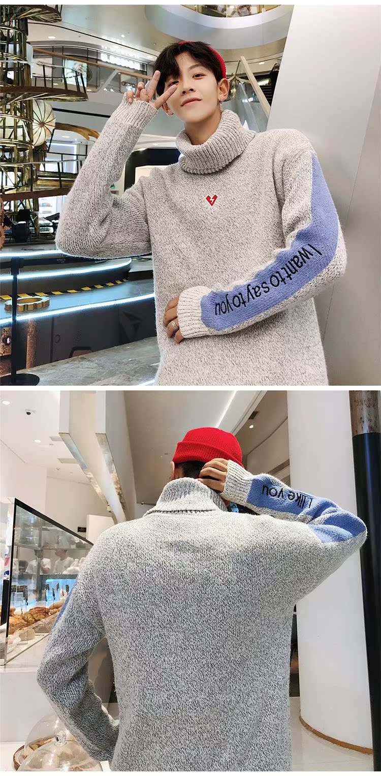Áo len nam phong cách chic sang trọng xu hướng áo len cao cổ cao Phiên bản Hàn Quốc của những người yêu thích bf Harajuku mặc áo len ấm áp đồ đôi nam nữ
