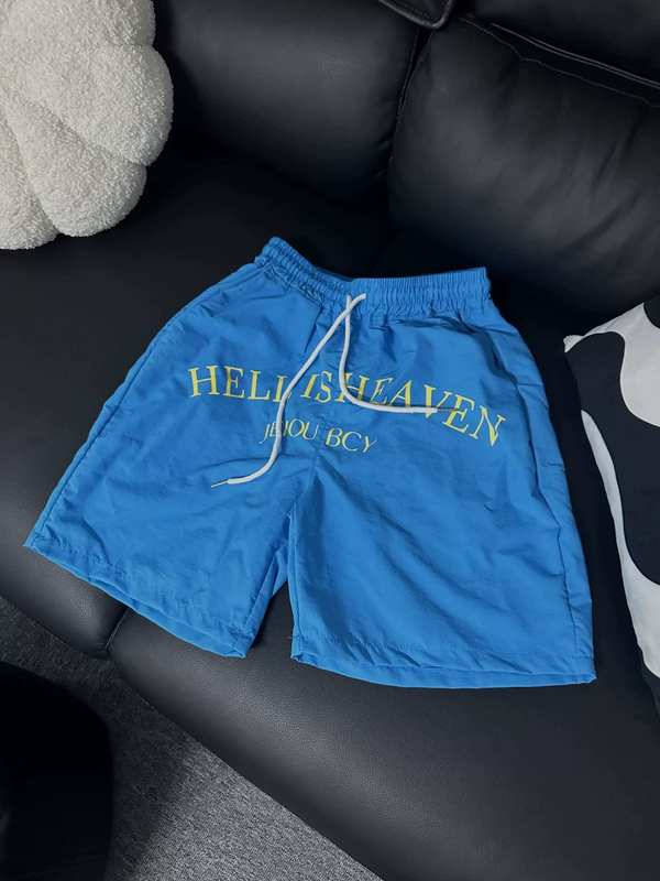 American Retro Logo Letter Print Casual Nylon Shorts for Men and Women, Summer Loose Couple Beach Shorts, Trendy