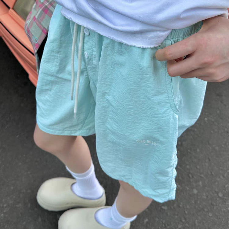 Summer Mint Green Elastic Waist Drawstring Casual Shorts Unisex Lazy Style Beach Vacation Sports Shorts