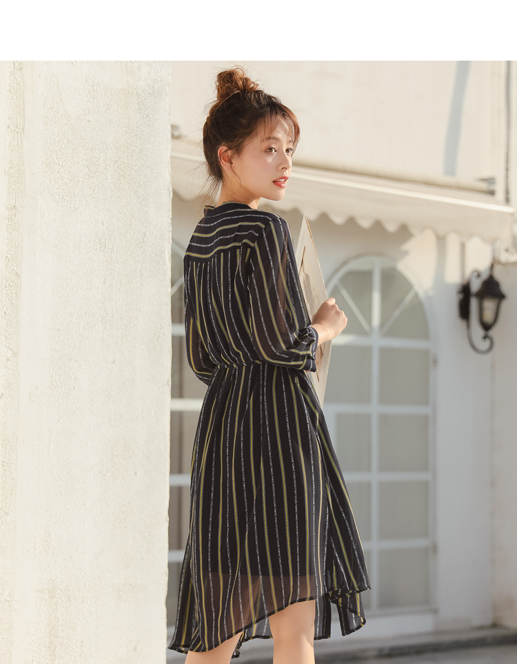 Đầm dự tiệc sọc hoa mùa hè nữ phiên bản hàn quốc 2019 mới váy cổ chữ v váy dài - Váy eo cao váy nhún eo