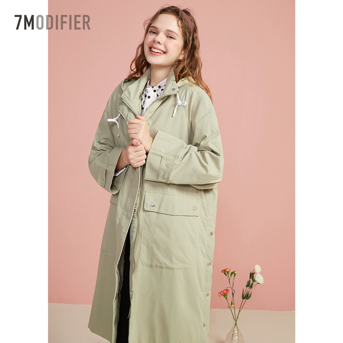 Áo khoác gió nữ 2020 mùa xuân mới Hàn Quốc phổ biến dụng cụ kéo dài nhỏ - Trench Coat