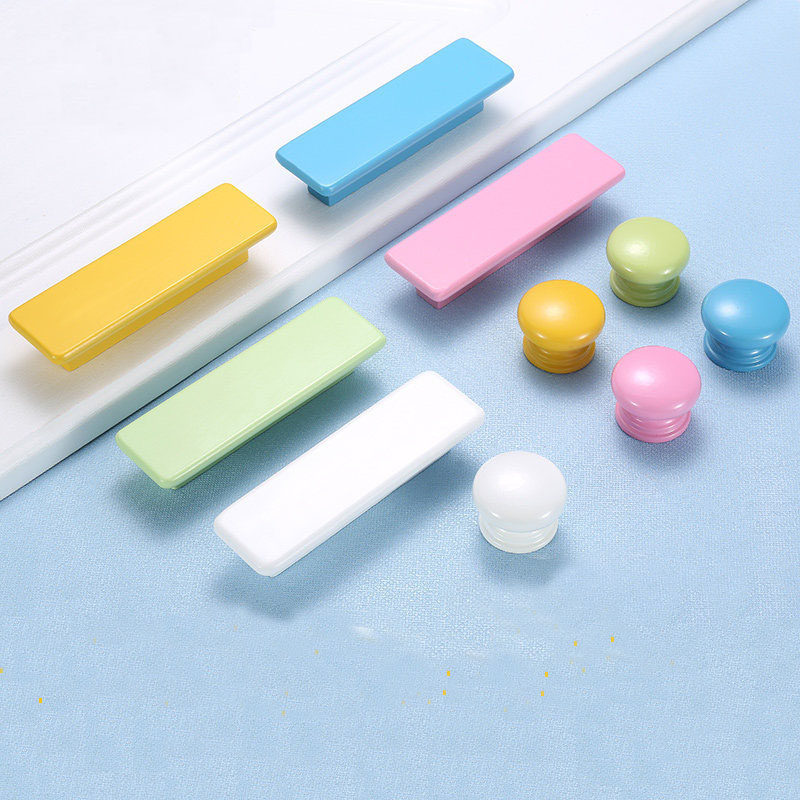 Color solid wood children's room cabinet door handle hole distance 64 96mm rectangular wooden round drawer single hole handle