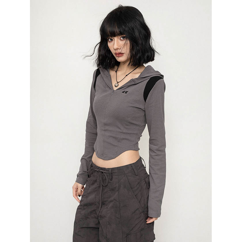 OCTTFLAB ホットガール 長袖 アメリカン タイトフィット トップ ショート スリム セーター スポーツ ジャケット Tシャツ ボトムス 女性 秋