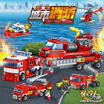 Childrens educational assembly toy 80512 compatible with LEGO building blocks city fire truck base spray water rescue vehicle