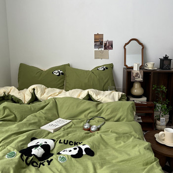 Bed sheets four-piece set wash cotton simple nude sleep