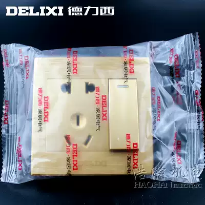 Delixi champagne gold CD831 one open two three open forward oblique five-hole seven-plug 86 type power switch socket panel