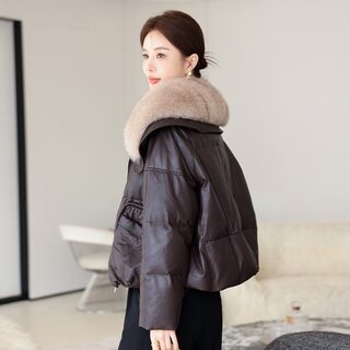 Haining large fox fur lapel down leather jacket