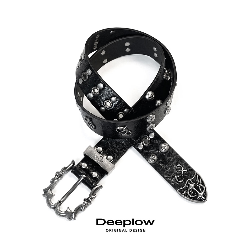 Deeplow Dark Punk Studded Cross Belt Vintage Carved Metal Belt Niche Design Unisex Y2K