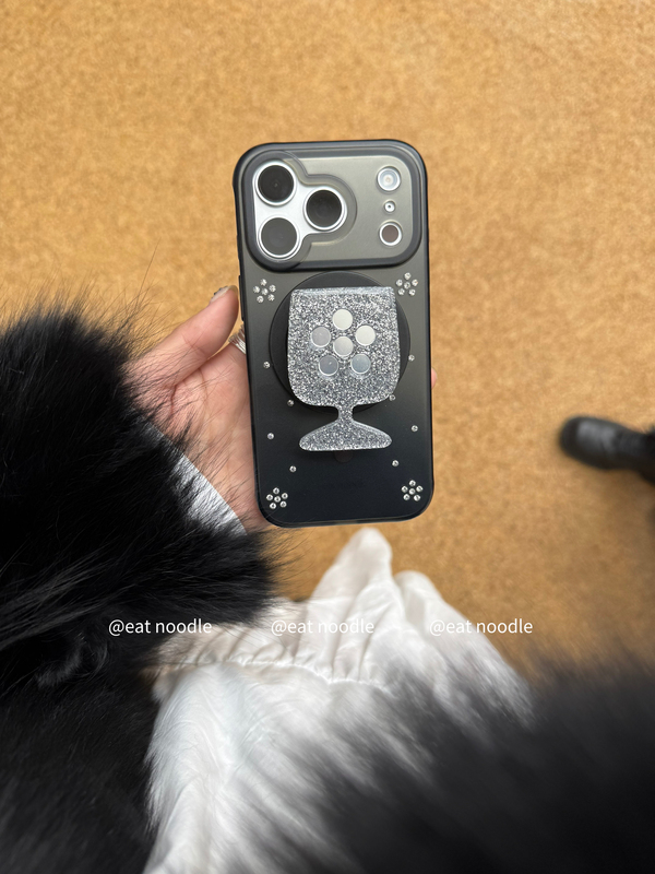 ● Eatnoodle Exclusive Niche Design Black Glitter Diamond Imd Transparent Silver Phone Case