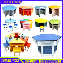 School Hexagon Desk Hexagonal Computer Desk Creator Classroom Splicing Table Science Reading Desk Micromachine Room Six-sided Table