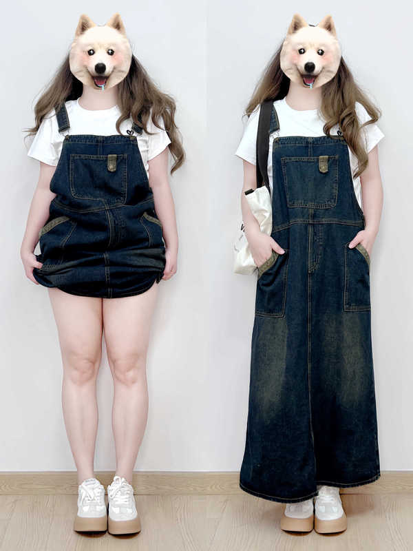 Summer New Style 1.0-150kg Plus Size Retro Denim Dress for Women, Pear-Shaped, Loose, Body-Covering Suspender Dress, Trendy
