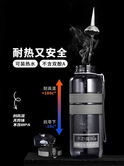 Large-capacity sports water cup, new plastic cup, boys' water cup, high temperature resistance, food grade, can hold 1000ml of boiling water