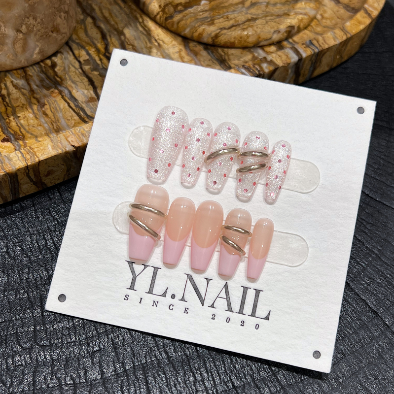 【Yl.Nail Pink Memories 2.0】Handmade Nail Tips ins Unique Ab Large Glitter Cat Eye Wearable Nails