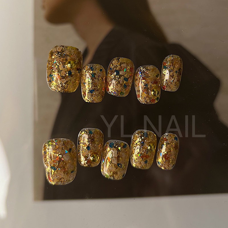 【Yl.Nail Thousand and One Nights】Handmade Nail Art Little Red Book ins Unique Gold Glitter Gold Foil Wearable Nails